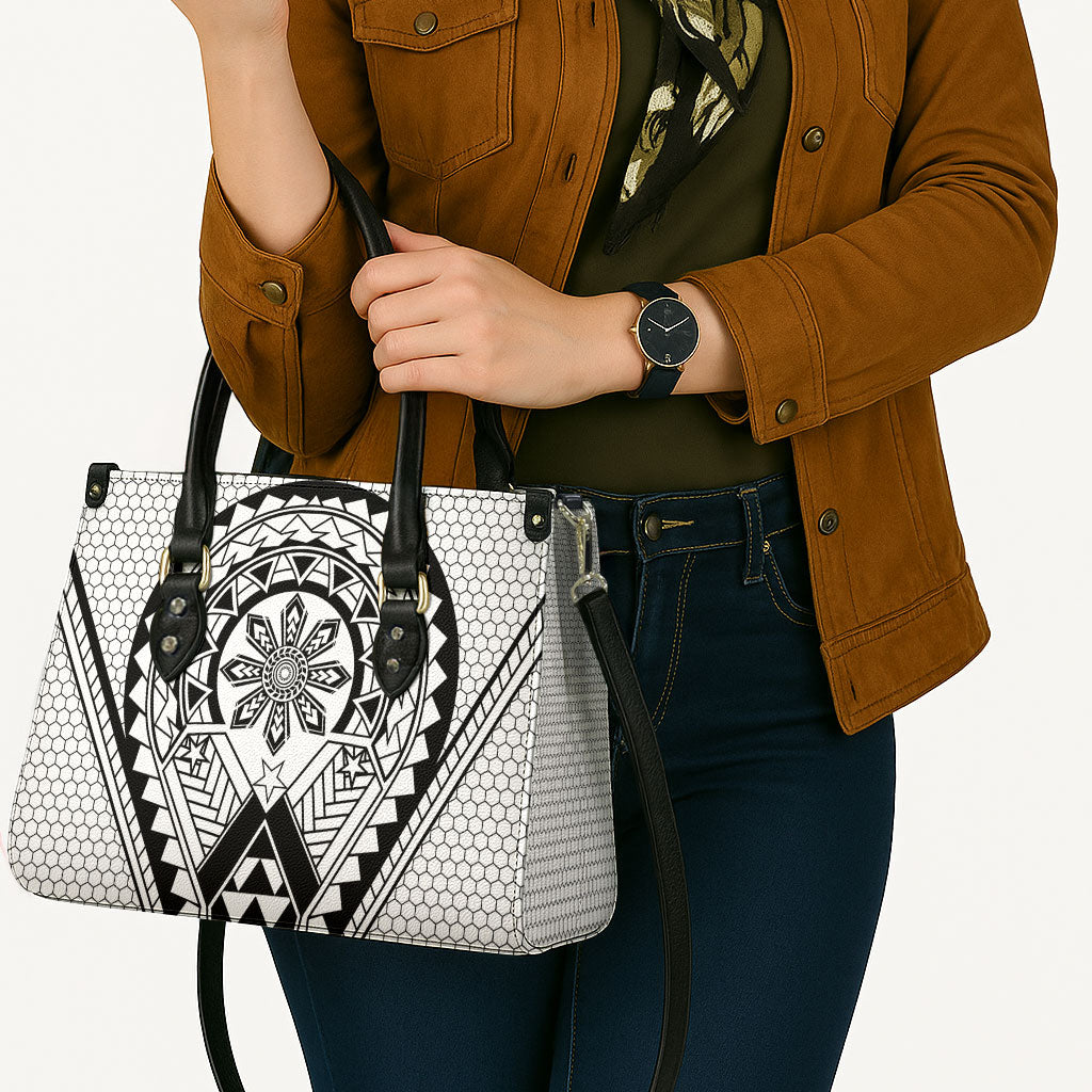 Philippines Batok Tribal Inspired Tattoo White Leather Bag LT05 - Polynesian Pride