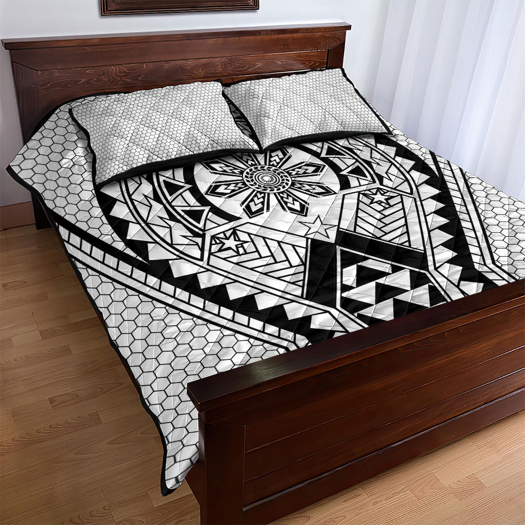 Philippines Batok Tribal Inspired Tattoo White Quilt Bed Set LT05 - Polynesian Pride