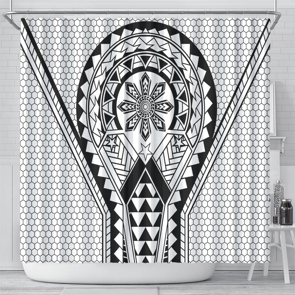 Philippines Batok Tribal Inspired Tattoo White Shower Curtain LT05 - Polynesian Pride