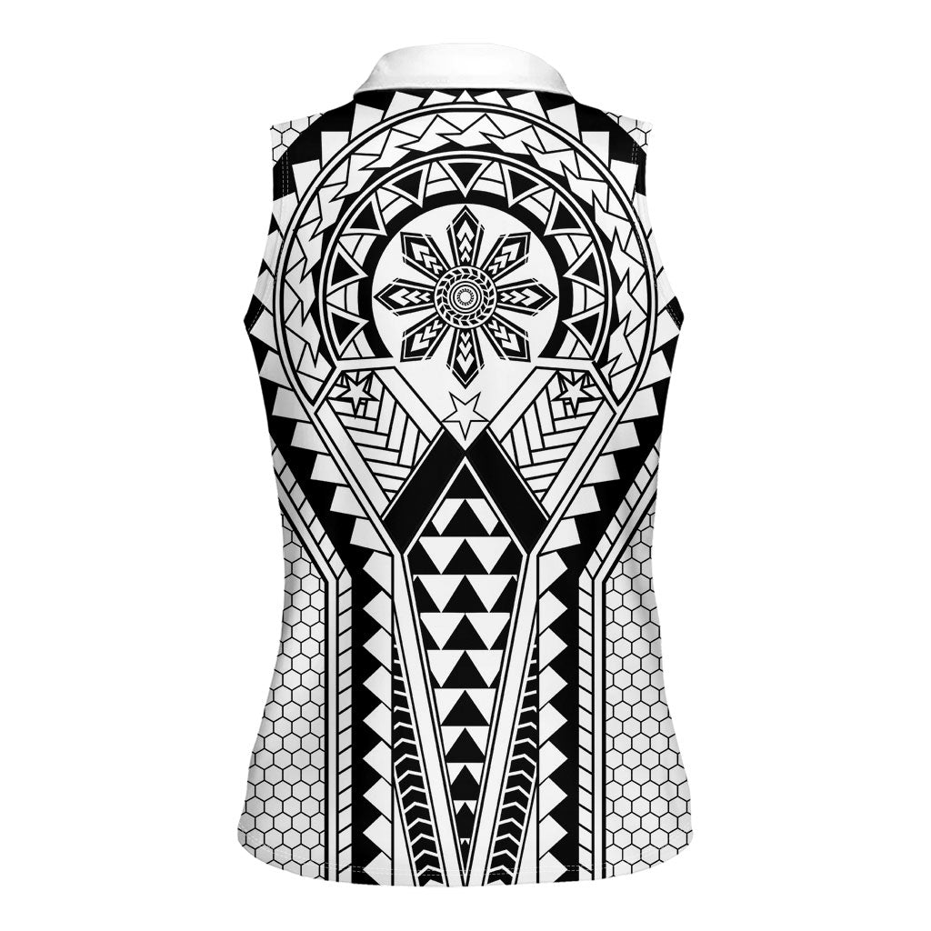 Philippines Batok Tribal Inspired Tattoo White Women Sleeveless Polo Shirt LT05 - Polynesian Pride