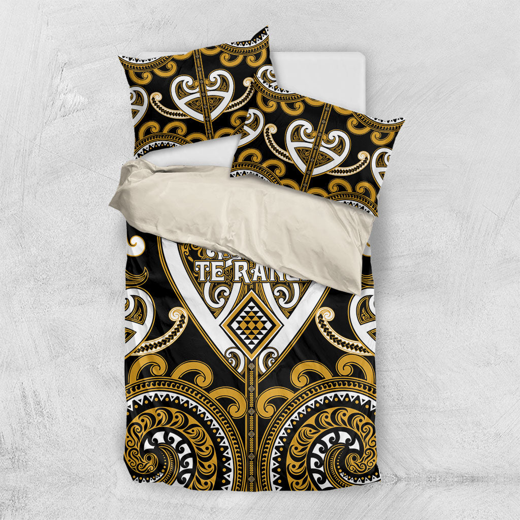 Aotearoa Ngai Te Rangi Bedding Set Maori Tribal Pattern LT05 US Twin 172cm x 218cm Gold - Polynesian Pride