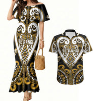 Custom Aotearoa Ngai Te Rangi Couples Matching Mermaid Dress and Hawaiian Shirt Maori Tribal Pattern LT05 Gold - Polynesian Pride