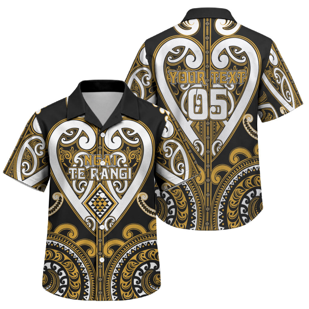 Custom Aotearoa Ngai Te Rangi Family Matching Off Shoulder Short Dress and Hawaiian Shirt Maori Tribal Pattern LT05 Son's Shirt Gold - Polynesian Pride