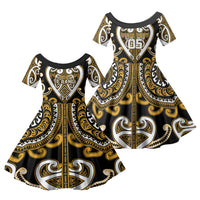 Custom Aotearoa Ngai Te Rangi Family Matching Puletasi and Hawaiian Shirt Maori Tribal Pattern LT05 Daughter's Dress Gold - Polynesian Pride
