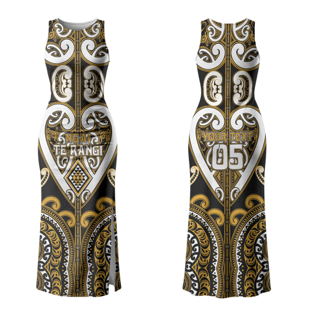 Custom Aotearoa Ngai Te Rangi Family Matching Tank Maxi Dress and Hawaiian Shirt Maori Tribal Pattern LT05 Mom's Dress Gold - Polynesian Pride