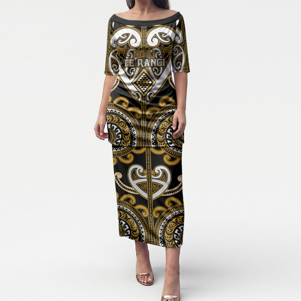 Custom Aotearoa Ngai Te Rangi Puletasi Maori Tribal Pattern LT05 Long Dress Gold - Polynesian Pride