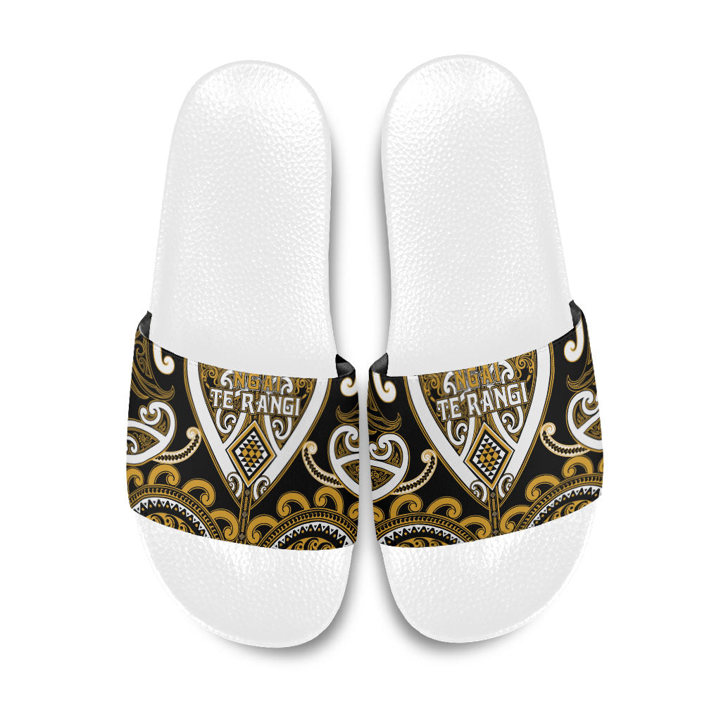 Aotearoa Ngai Te Rangi Slide Sandals Maori Tribal Pattern LT05 Gold - Polynesian Pride