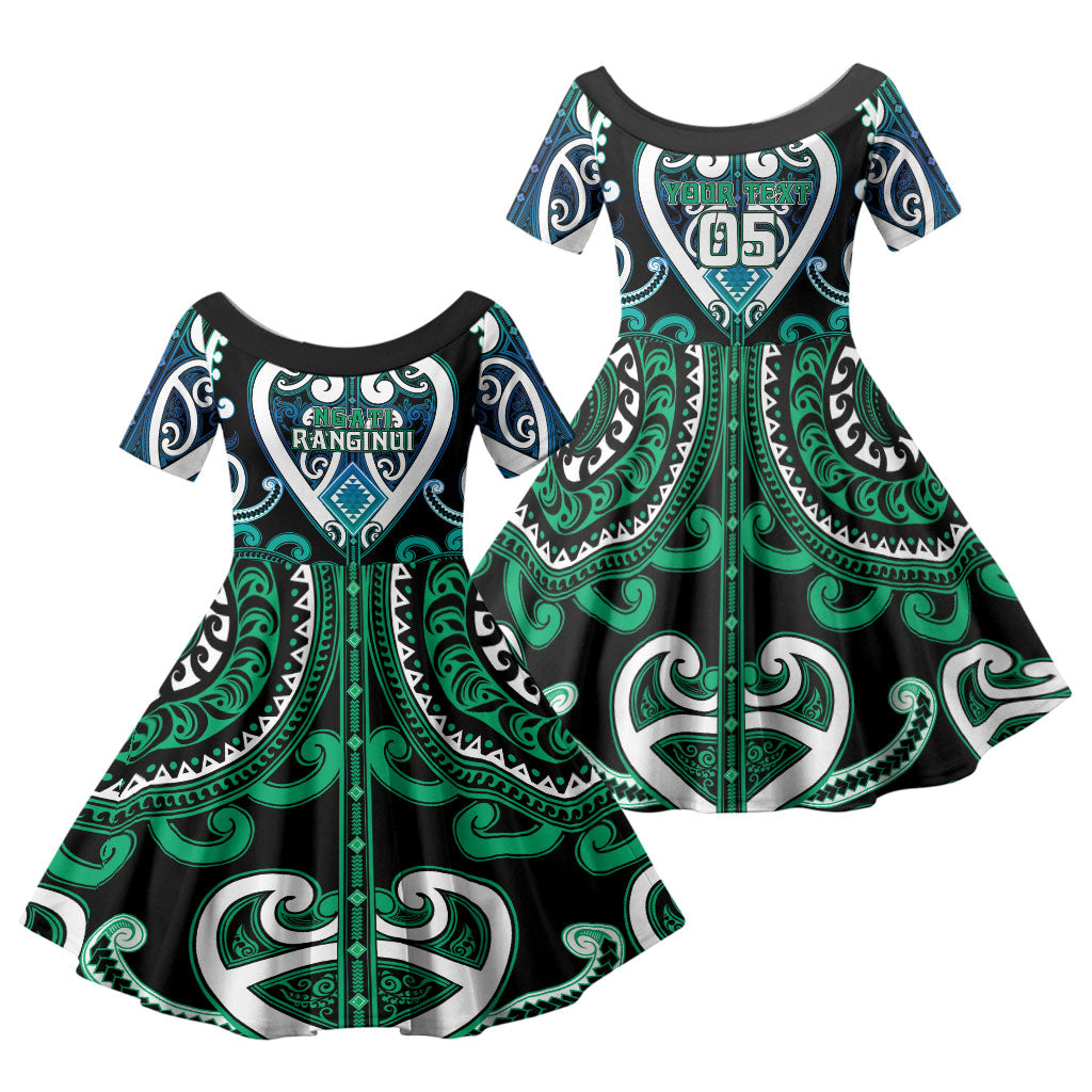 Custom Aotearoa Ngati Ranginui Family Matching Mermaid Dress and Hawaiian Shirt Maori Tribal Pattern LT05 Daughter's Dress Cyan - Polynesian Pride