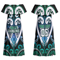 Custom Aotearoa Ngati Ranginui Family Matching Off Shoulder Maxi Dress and Hawaiian Shirt Maori Tribal Pattern LT05 Mom's Dress Cyan - Polynesian Pride