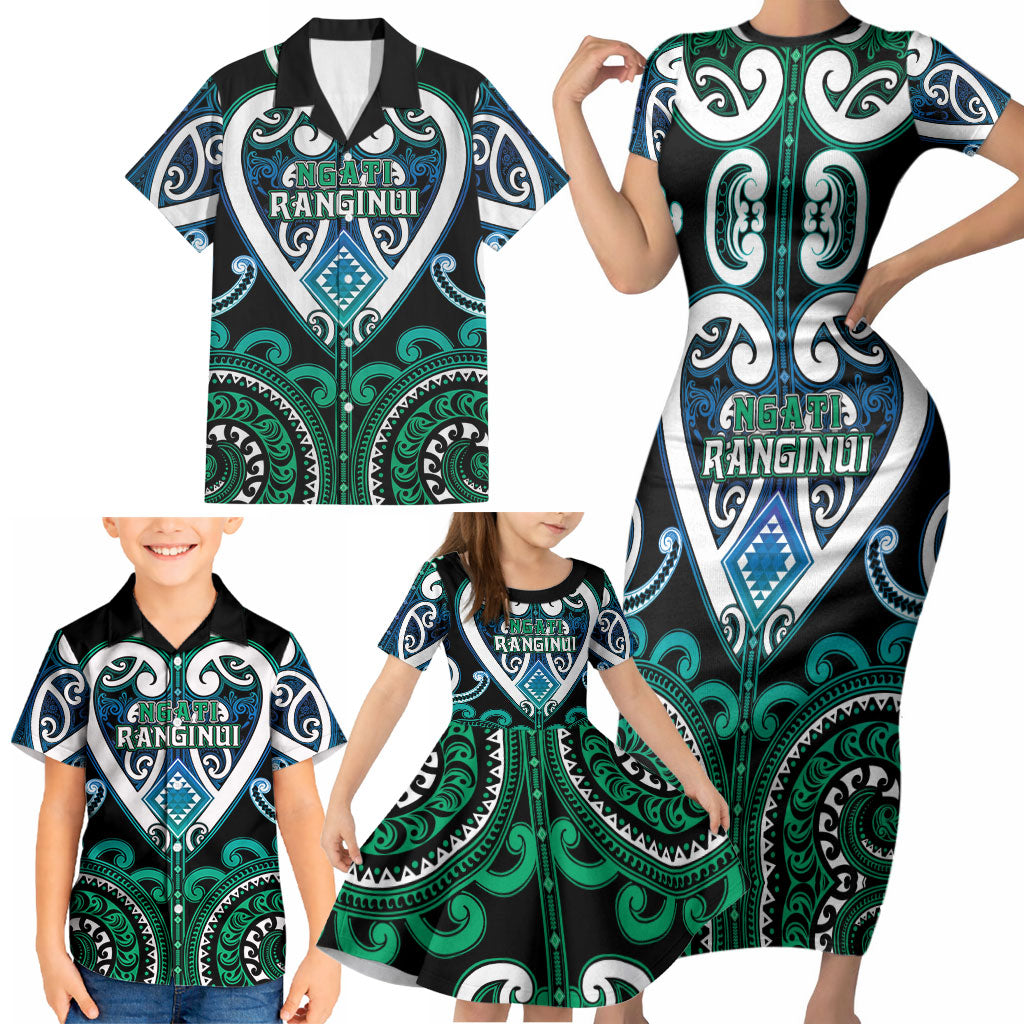 Custom Aotearoa Ngati Ranginui Family Matching Short Sleeve Bodycon Dress and Hawaiian Shirt Maori Tribal Pattern LT05 - Polynesian Pride