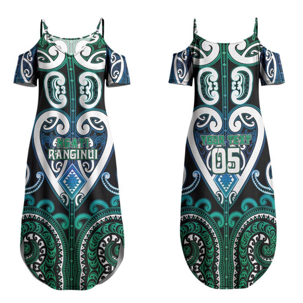 Custom Aotearoa Ngati Ranginui Family Matching Summer Maxi Dress and Hawaiian Shirt Maori Tribal Pattern LT05 Mom's Dress Cyan - Polynesian Pride