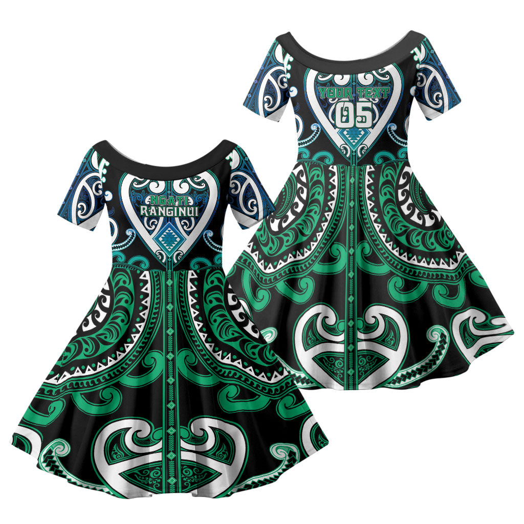 Custom Aotearoa Ngati Ranginui Family Matching Tank Maxi Dress and Hawaiian Shirt Maori Tribal Pattern LT05 Daughter's Dress Cyan - Polynesian Pride