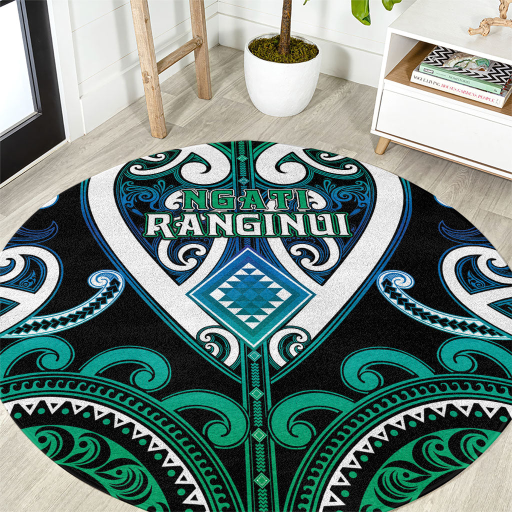 Aotearoa Ngati Ranginui Round Carpet Maori Tribal Pattern LT05 Cyan - Polynesian Pride