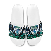 Aotearoa Ngati Ranginui Slide Sandals Maori Tribal Pattern LT05 Cyan - Polynesian Pride