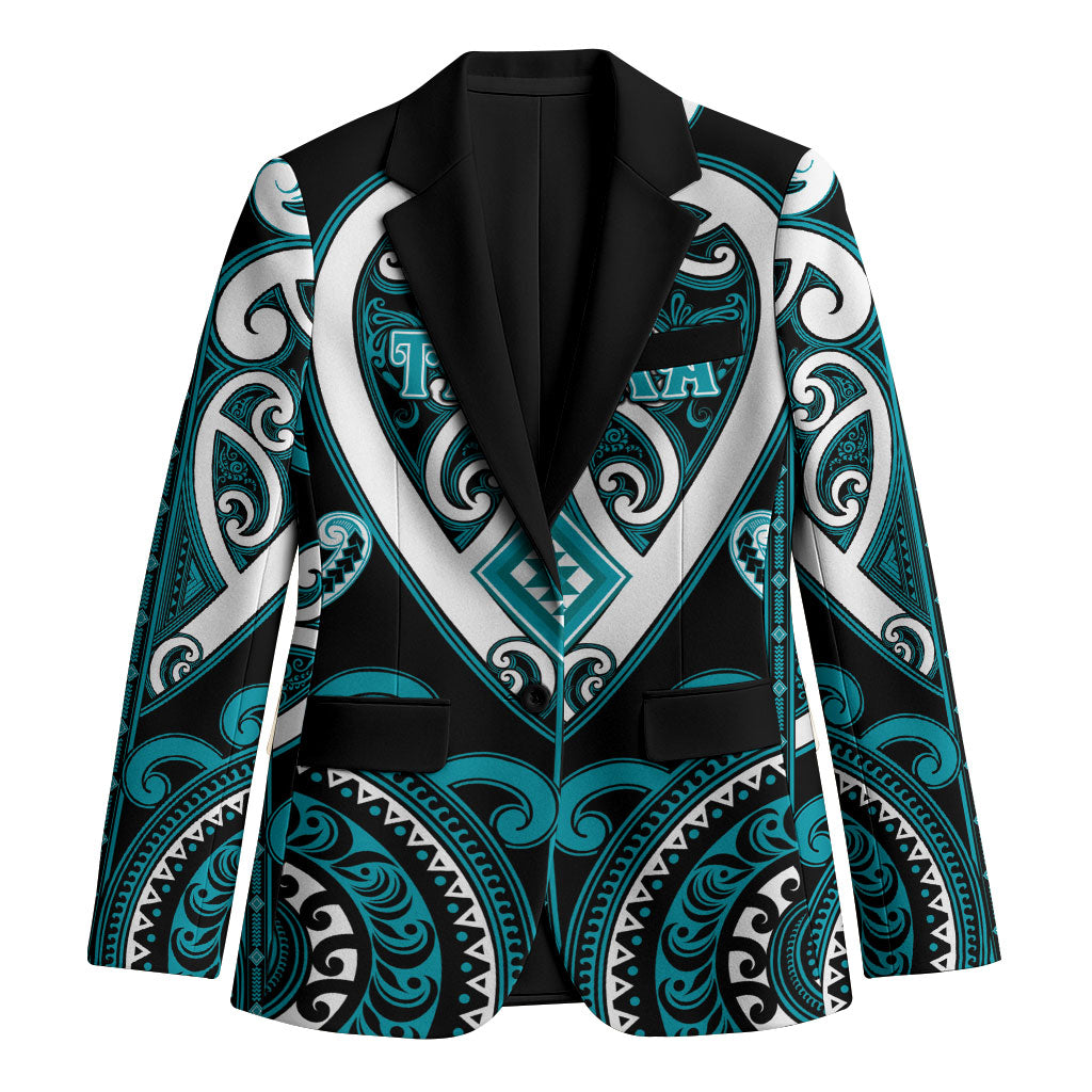 Custom Aotearoa Tapuika Blazer Maori Tribal Pattern LT05 Unisex Teal - Polynesian Pride