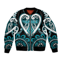 Custom Aotearoa Tapuika Bomber Jacket Maori Tribal Pattern LT05 Unisex Teal - Polynesian Pride