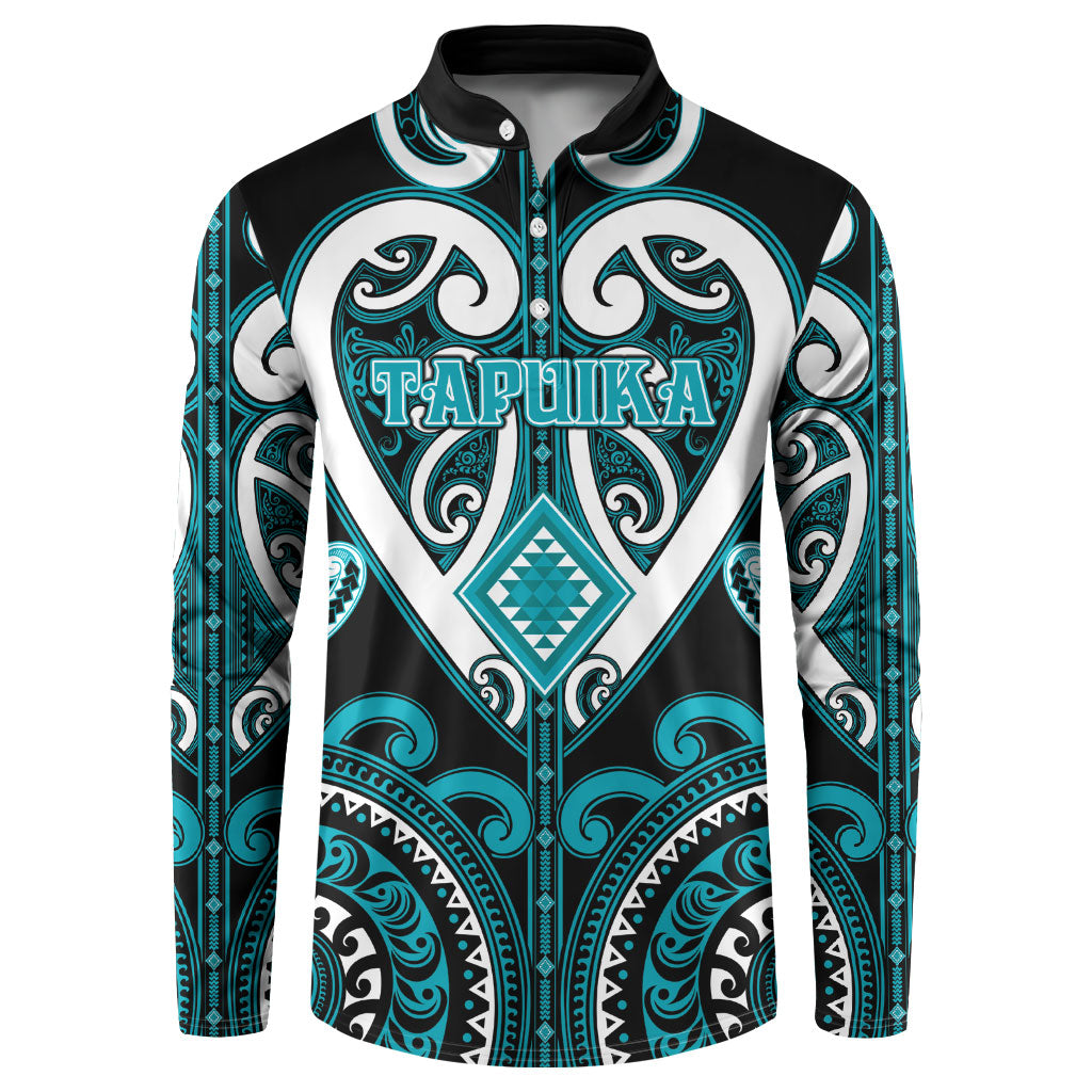 Custom Aotearoa Tapuika Button Sweatshirt Maori Tribal Pattern LT05 Teal - Polynesian Pride