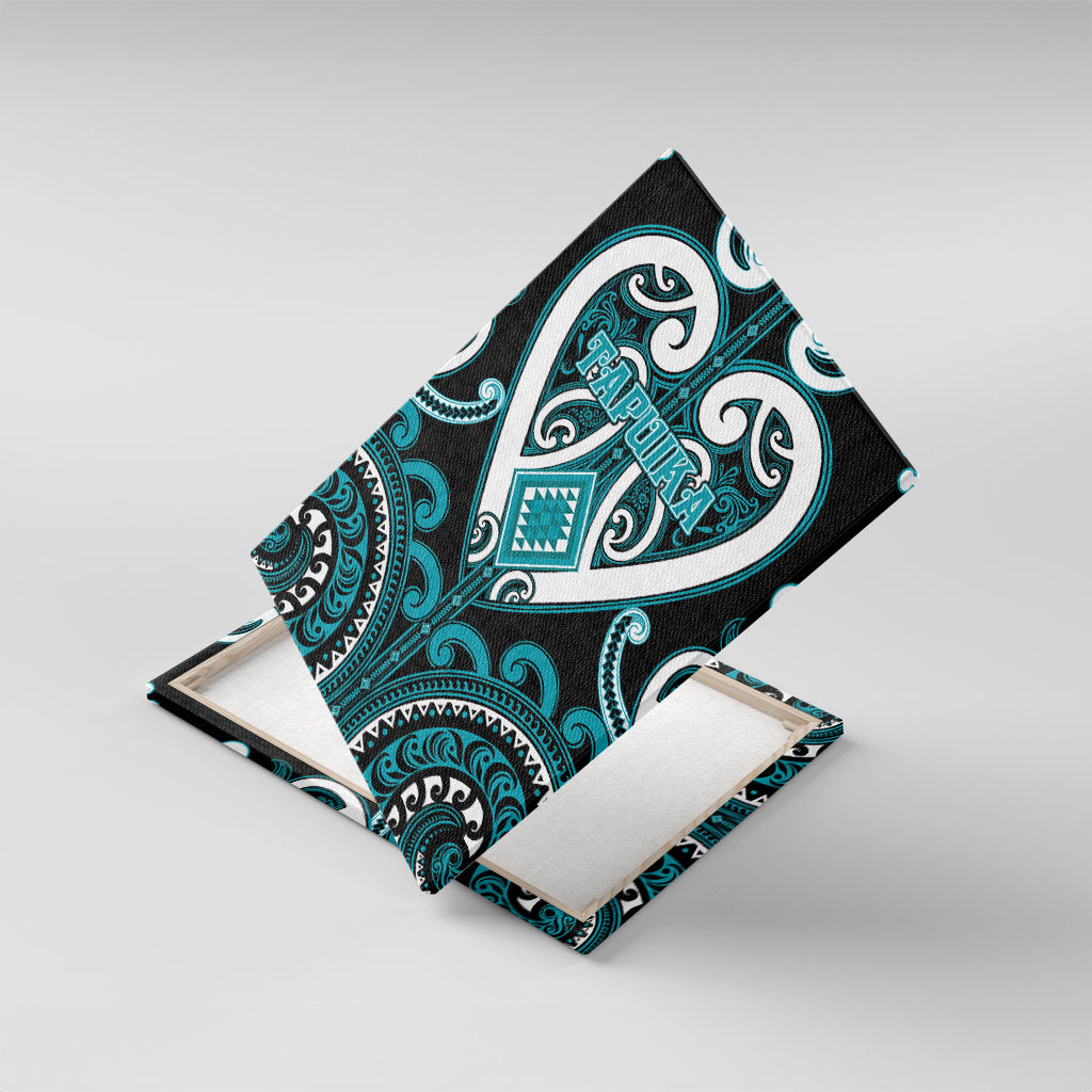 Aotearoa Tapuika Canvas Wall Art Maori Tribal Pattern LT05 With Frame Teal - Polynesian Pride