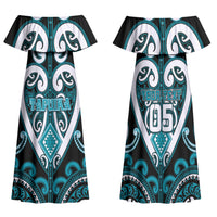 Custom Aotearoa Tapuika Family Matching Off Shoulder Maxi Dress and Hawaiian Shirt Maori Tribal Pattern LT05 Mom's Dress Teal - Polynesian Pride