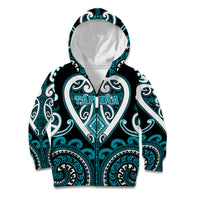 Custom Aotearoa Tapuika Kid Hoodie Maori Tribal Pattern LT05 Zip Hoodie Teal - Polynesian Pride