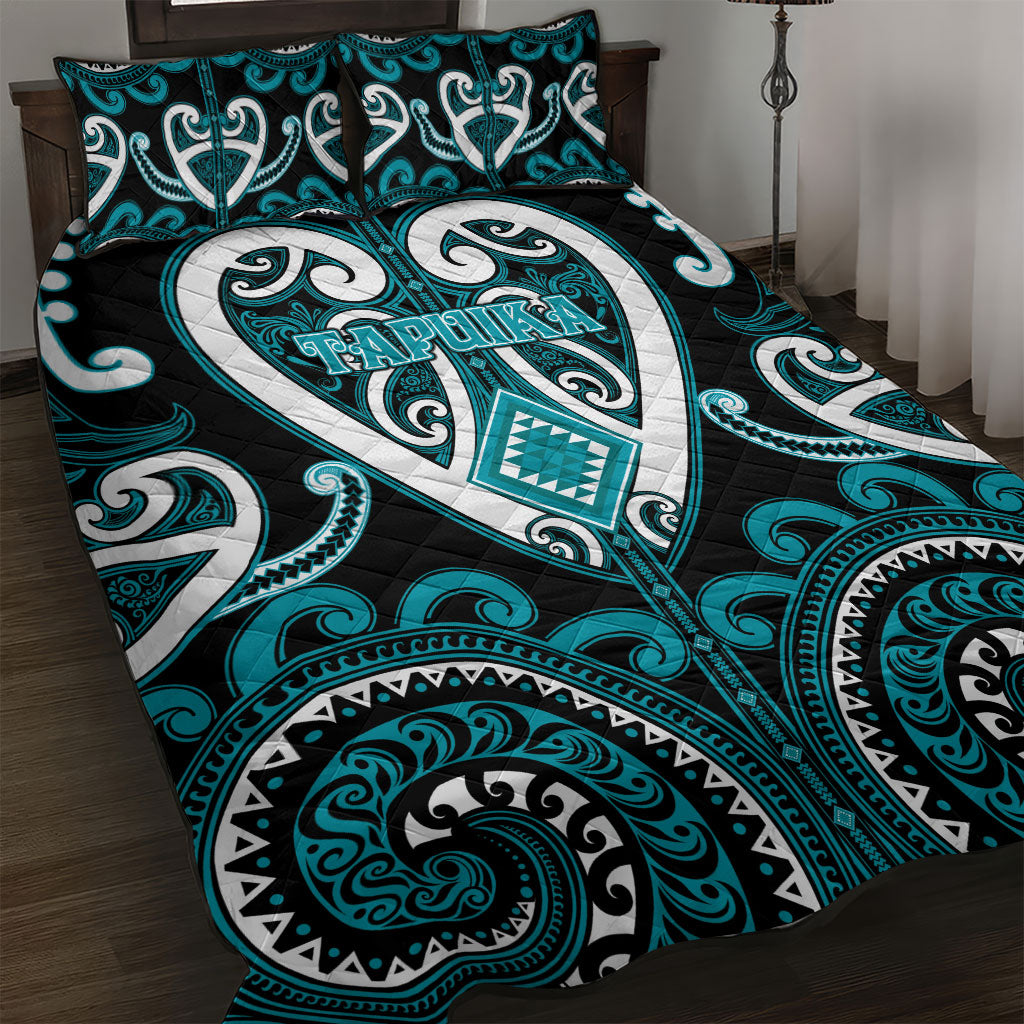 Aotearoa Tapuika Quilt Bed Set Maori Tribal Pattern LT05 Teal - Polynesian Pride