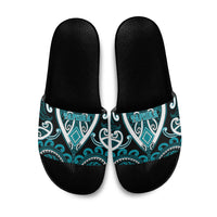 Aotearoa Tapuika Slide Sandals Maori Tribal Pattern LT05 Teal - Polynesian Pride