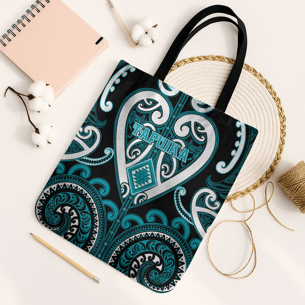 Aotearoa Tapuika Tote Bag Maori Tribal Pattern LT05 Black Strap One Size Teal - Polynesian Pride