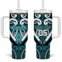 Custom Aotearoa Tapuika Tumbler With Handle Maori Tribal Pattern LT05 One Size: 40 oz Teal - Polynesian Pride