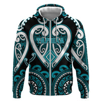 Custom Aotearoa Tapuika Zip Hoodie Maori Tribal Pattern LT05 Zip Hoodie Teal - Polynesian Pride