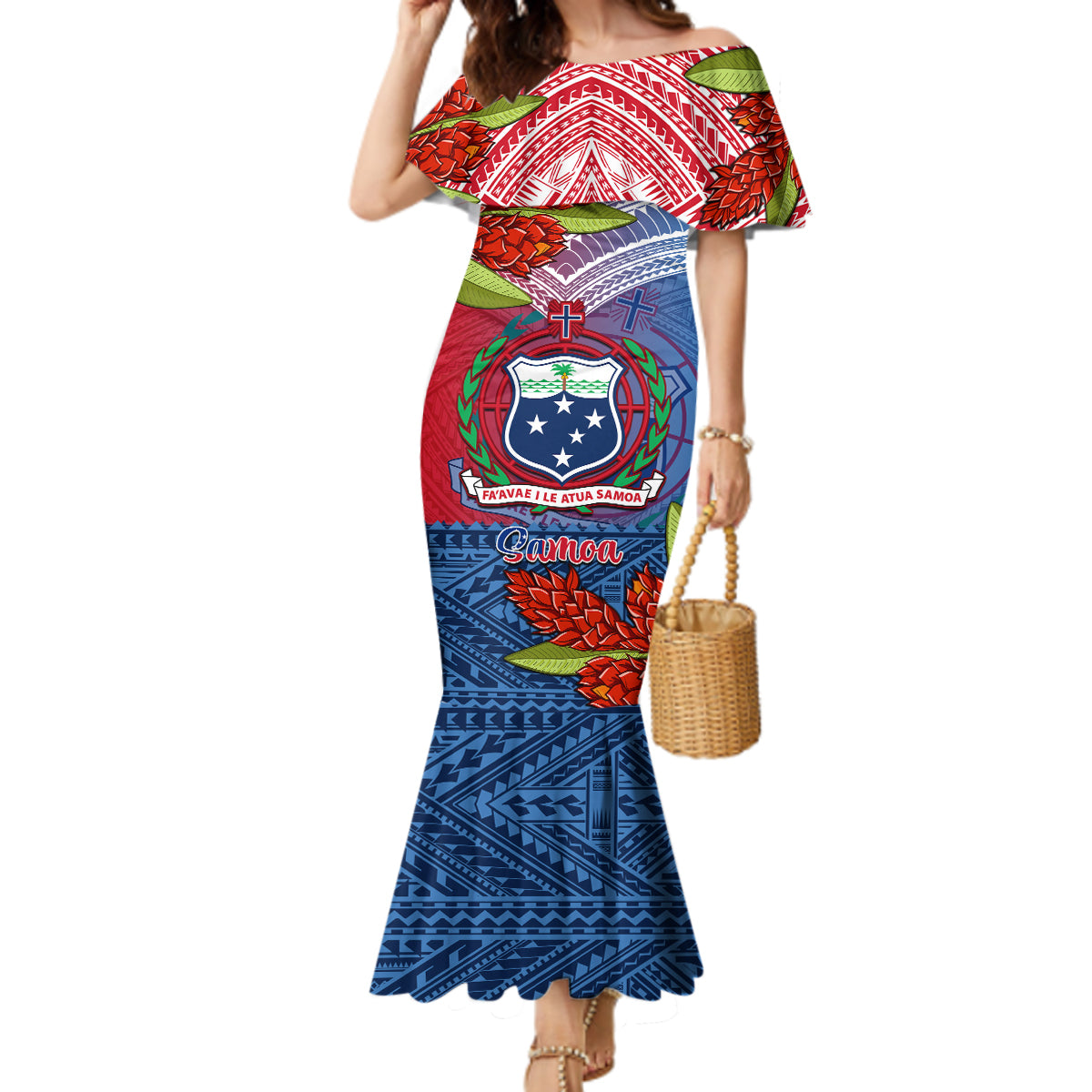 Personalized Samoa Mermaid Dress Teuila Torch Ginger Mix Polynesian Tribal LT05 Women Blue - Polynesian Pride