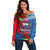 Personalized Samoa Off Shoulder Sweater Teuila Torch Ginger Mix Polynesian Tribal LT05 Women Blue - Polynesian Pride