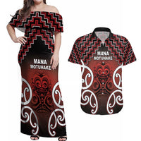 Personalised Aotearoa Mana Motuhake Couples Matching Off Shoulder Maxi Dress and Hawaiian Shirt Poutama With Maori Pattern - Polynesian Pride