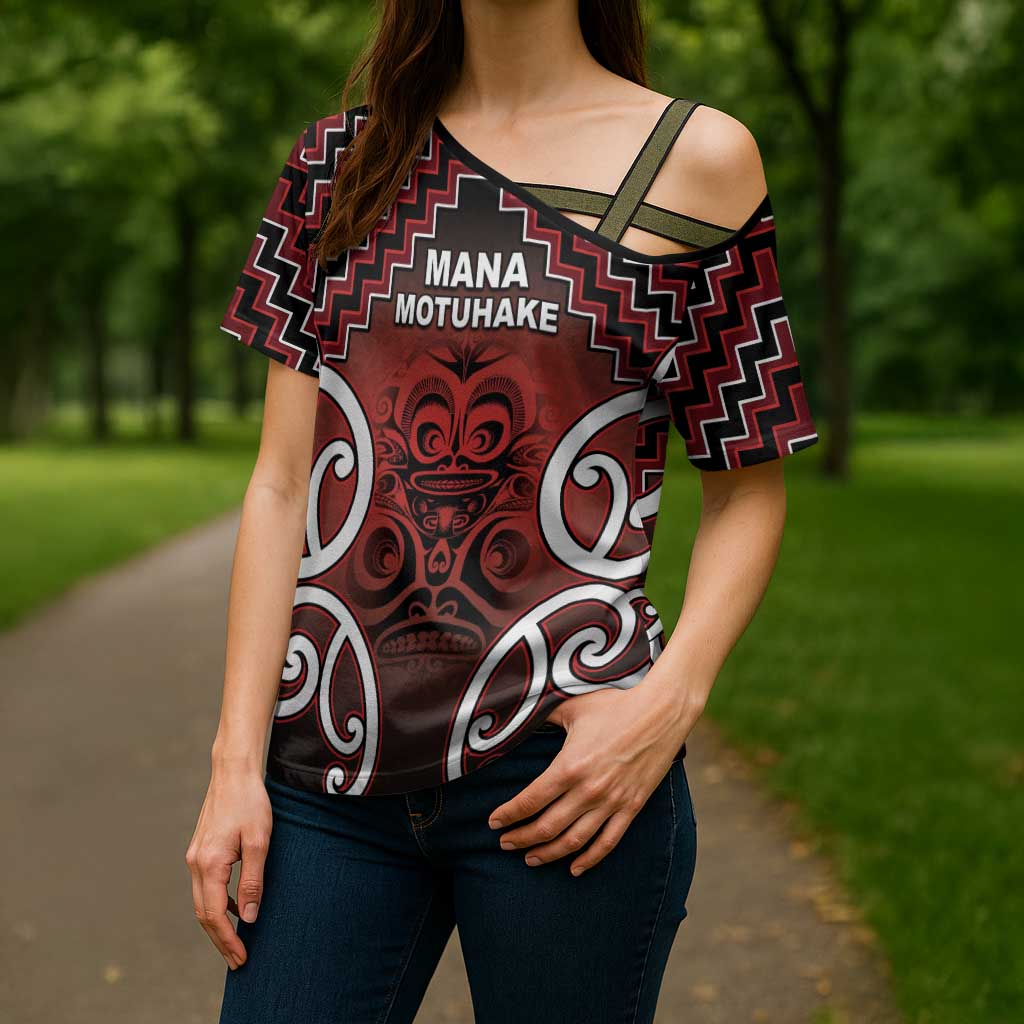 Personalised Aotearoa Mana Motuhake Cross Shoulder Shirt Poutama With Maori Pattern - Polynesian Pride
