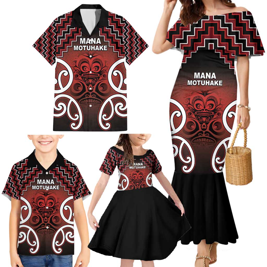 Personalised Aotearoa Mana Motuhake Family Matching Mermaid Dress and Hawaiian Shirt Poutama With Maori Pattern - Polynesian Pride