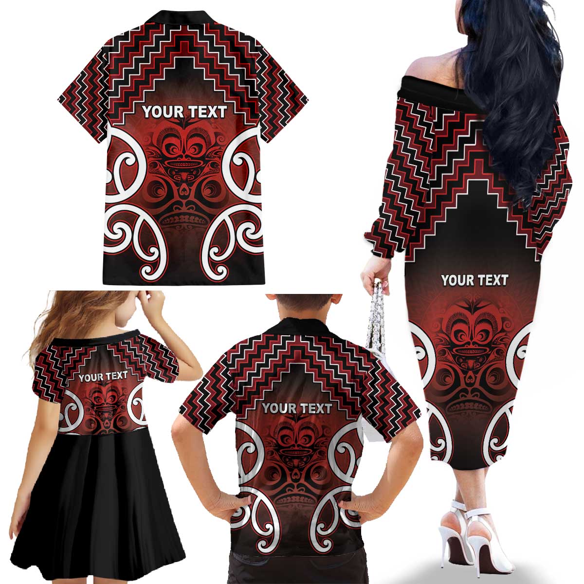 Personalised Aotearoa Mana Motuhake Family Matching Off The Shoulder Long Sleeve Dress and Hawaiian Shirt Poutama With Maori Pattern - Polynesian Pride
