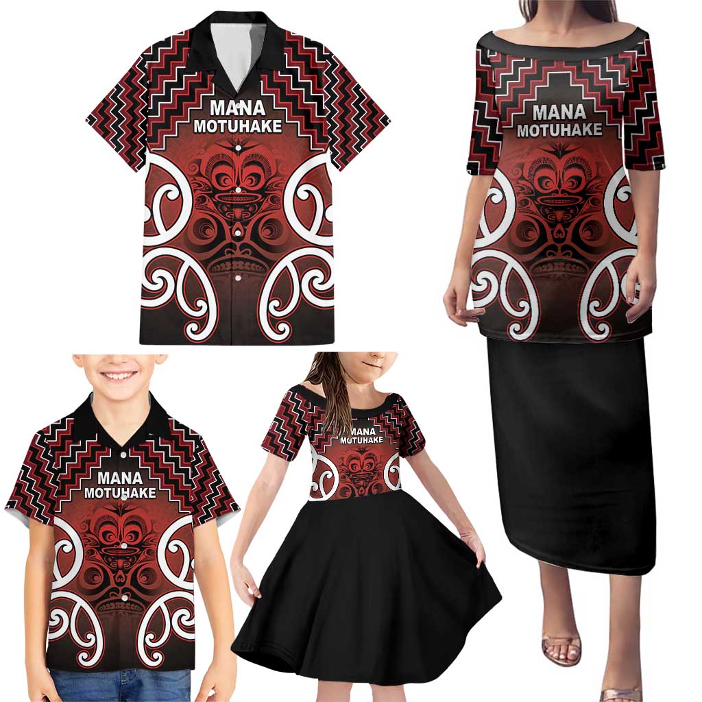 Personalised Aotearoa Mana Motuhake Family Matching Puletasi and Hawaiian Shirt Poutama With Maori Pattern - Polynesian Pride