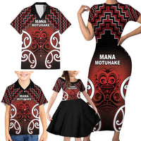 Personalised Aotearoa Mana Motuhake Family Matching Short Sleeve Bodycon Dress and Hawaiian Shirt Poutama With Maori Pattern - Polynesian Pride