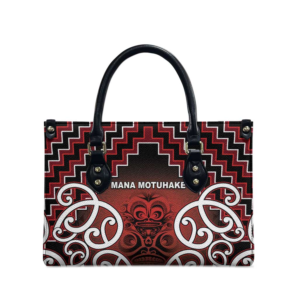 Aotearoa Mana Motuhake Leather Bag Poutama With Maori Pattern - Polynesian Pride