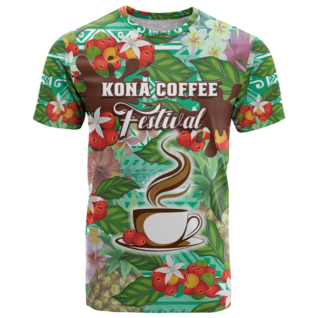 Personalized Kona Coffee Festival T Shirt Polynesian Pattern Tropical Vibe LT05 Green - Polynesian Pride
