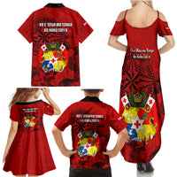 Tonga King Tupou I Day Family Matching Summer Maxi Dress and Hawaiian Shirt Tropical Flowers With Ngatu Pattern LT05 - Polynesian Pride