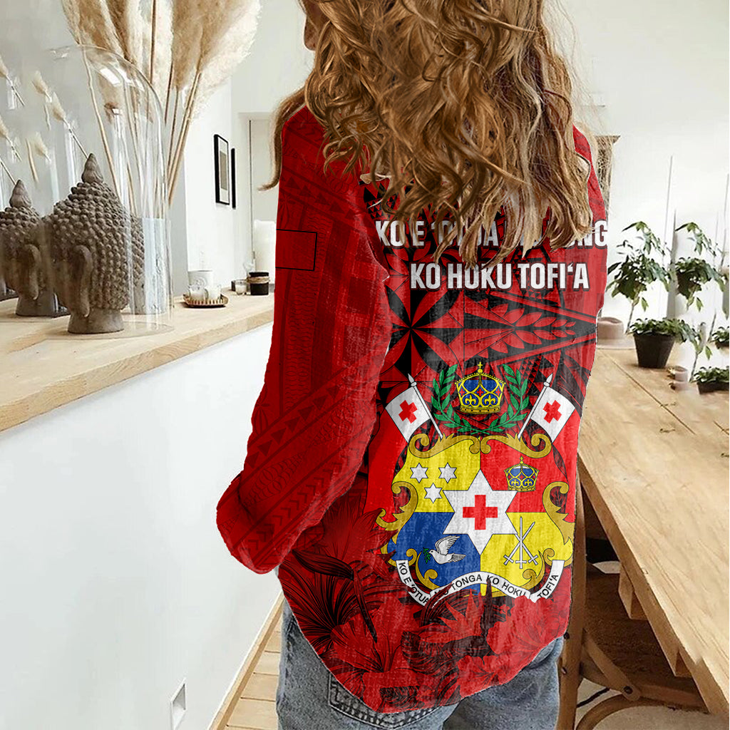 tonga-king-tupou-i-day-women-casual-shirt-tropical-flowers-with-ngatu-pattern