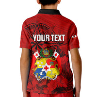 Personalized Tonga King Tupou I Day Kid Polo Shirt Tropical Flowers With Ngatu Pattern LT05 - Polynesian Pride