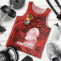 Personalized Tonga King Tupou I Day Men Tank Top Tropical Flowers With Ngatu Pattern LT05 Red - Polynesian Pride