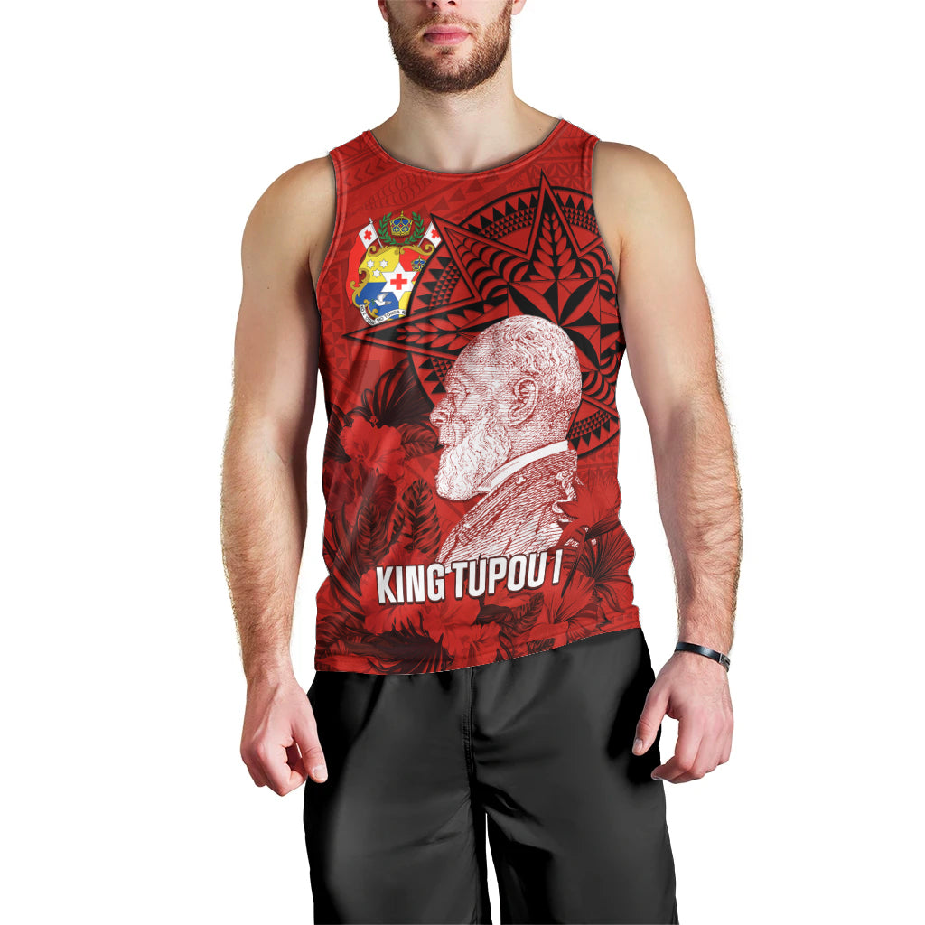 Personalized Tonga King Tupou I Day Men Tank Top Tropical Flowers With Ngatu Pattern LT05 - Polynesian Pride