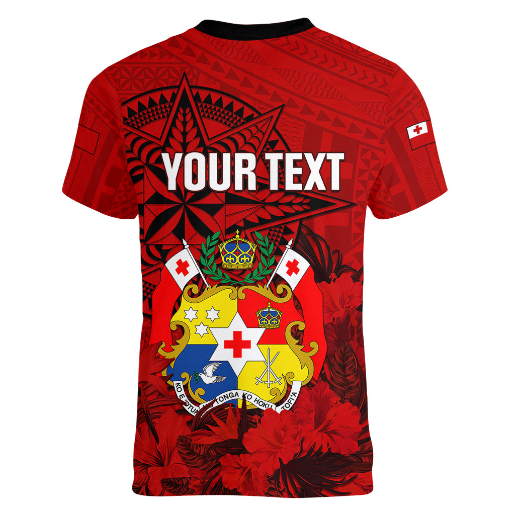 personalized-tonga-king-tupou-i-day-women-v-neck-t-shirt-tropical-flowers-with-ngatu-pattern