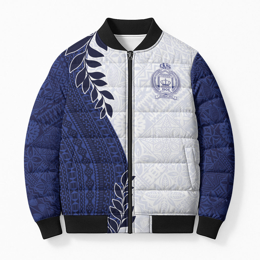 Custom Fiji Queen Victoria School Bomber Puffer Jacket 120 Years Anniversary LT05 Unisex White - Polynesian Pride