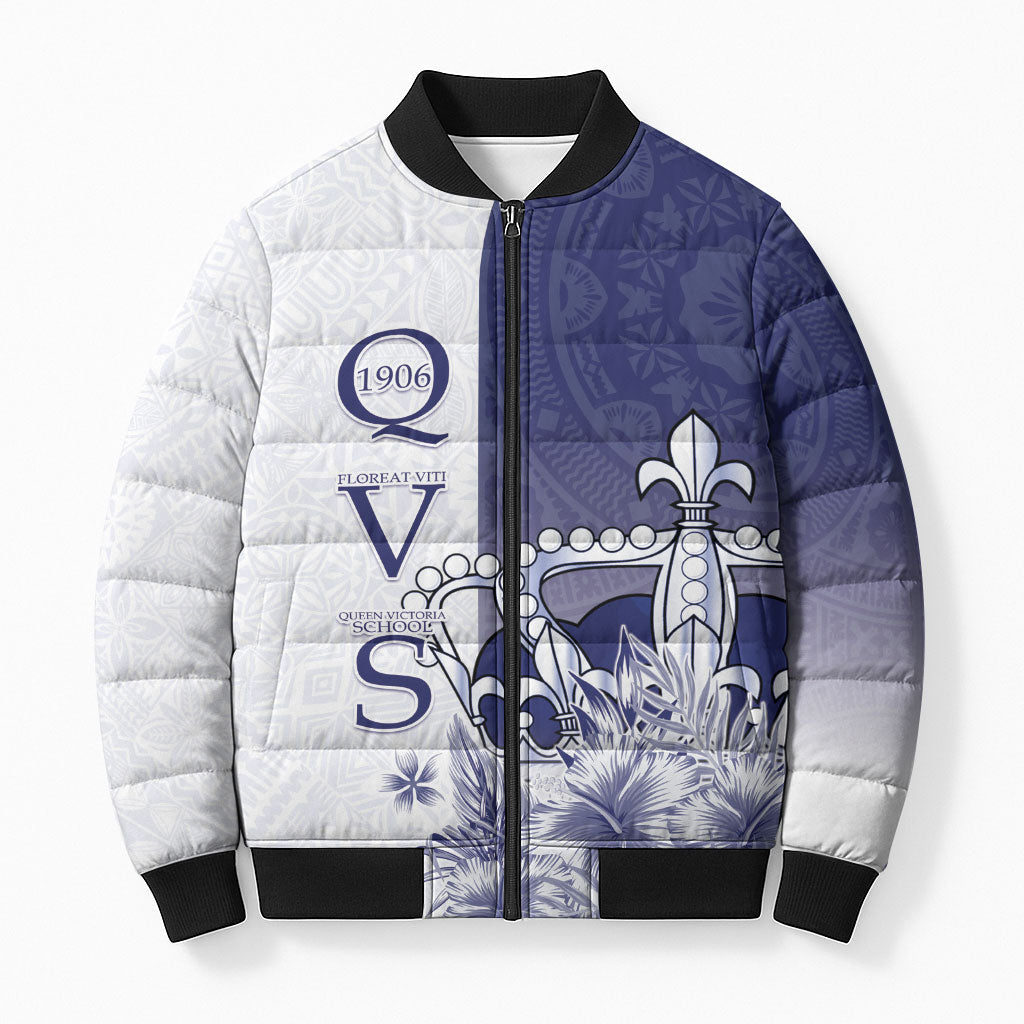 Personalised Fiji Queen Victoria School 1906 Bomber Puffer Jacket Floreat Viti LT05 Unisex Navy - Polynesian Pride