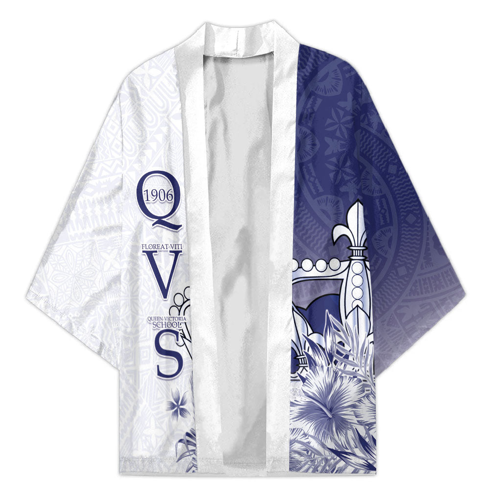 Personalised Fiji Queen Victoria School 1906 Kimono Floreat Viti LT05 Unisex Navy - Polynesian Pride