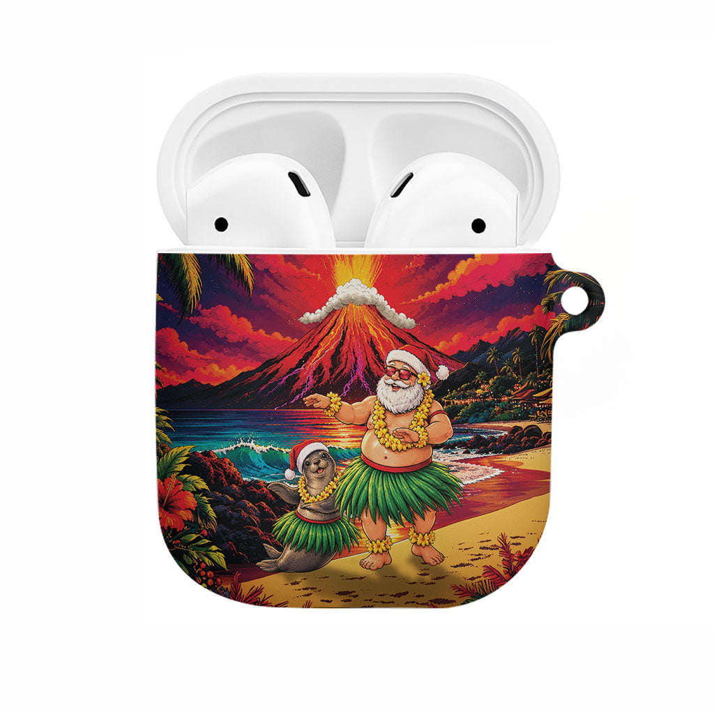 Hawaii Volcano Christmas AirPods Case Hula Santa And Monk Seal LT05 Multicolor - Polynesian Pride