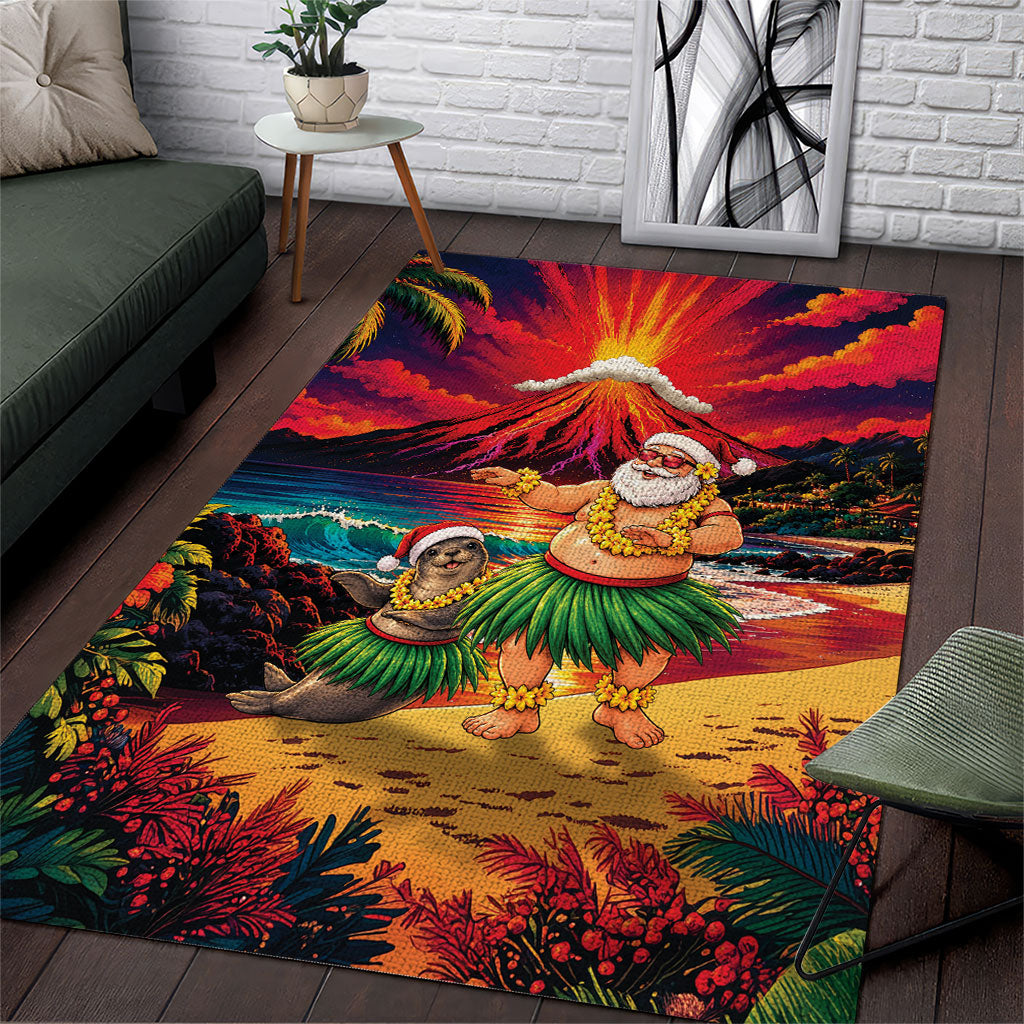 Hawaii Volcano Christmas Area Rug Hula Santa And Monk Seal